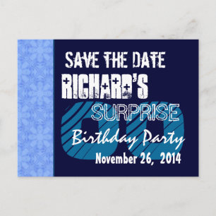 Any Year Surprise Birthday Save the Date Blue Announcement Postcard