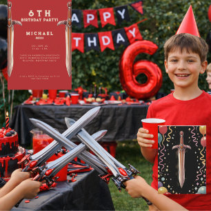 Any Year Swords Red Birthday Party Invitation