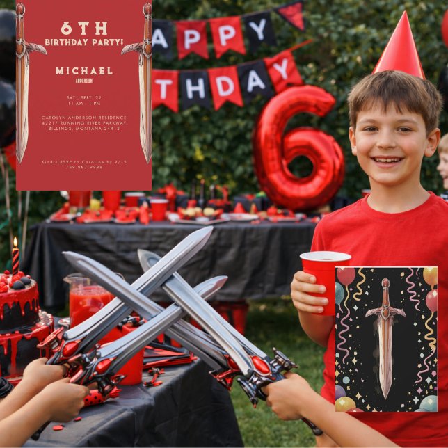 Any Year Swords Red Birthday Party Invitation (Creator Uploaded)