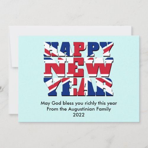 ANY YEAR Union Jack UK Christian HAPPY NEW YEAR Holiday Card