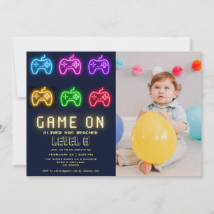 Any year video game photo birthday invitation