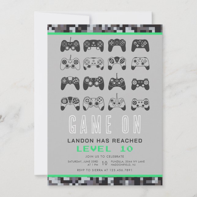 Any Year Video Games Level Up Gamer Birthday  Invitation (Front)