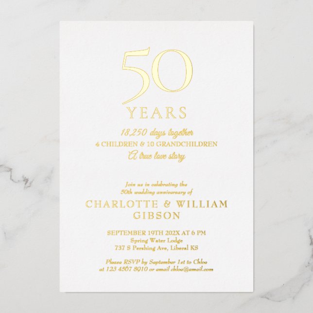 Any Year Wedding Anniversary Memories Gold Foil Invitation (Front)