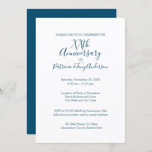ANY YEAR _ Wedding Anniversary Minimal Navy Blue Invitation