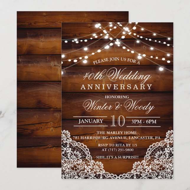ANY YEAR - Wedding Anniversary Wood Invitation (Front/Back)