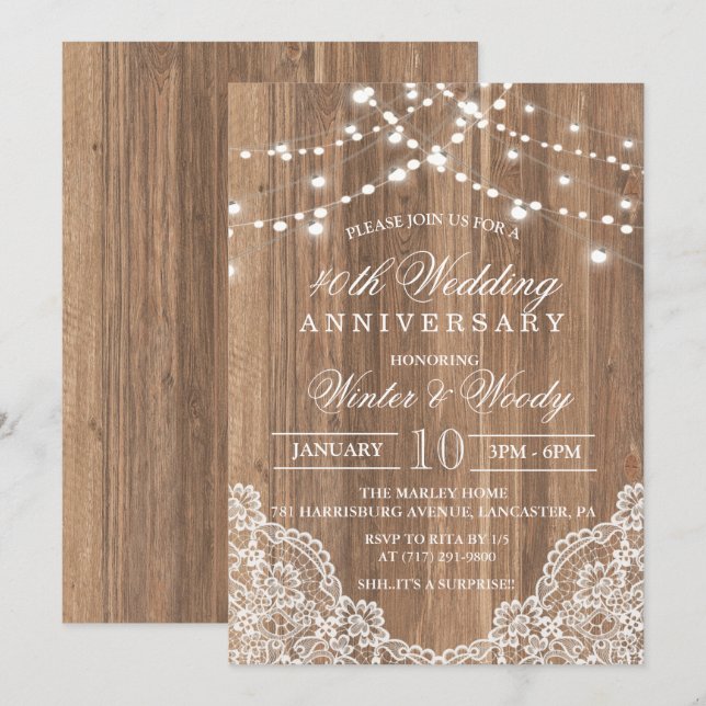 ANY YEAR - Wedding Anniversary Wood Invitation (Front/Back)
