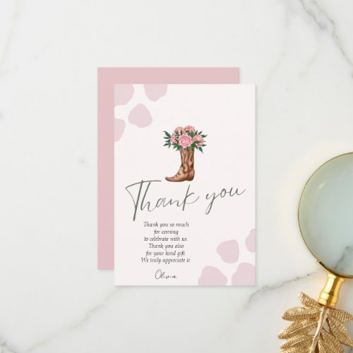 Any year western cowgirl pink birthday  thank you card