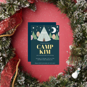 Any year wood camping birthday  foil invitation
