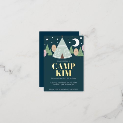 Any year wood camping birthday  foil invitation