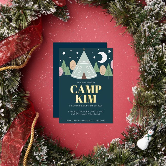 Any year wood camping birthday  foil invitation (Insitu)
