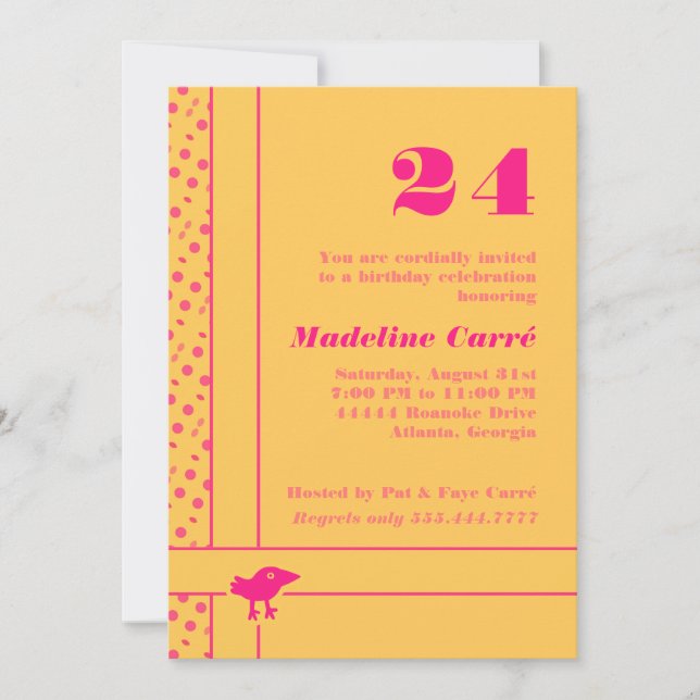 Any Year Yellow and Pink Birthday Party Invitation (Front)