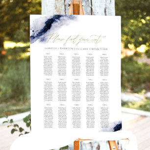 ANYA Navy Blue Watercolor Gold Seating Chart Foam Board