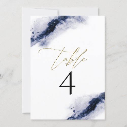 ANYA  Navy Blue Watercolor Gold Table Number