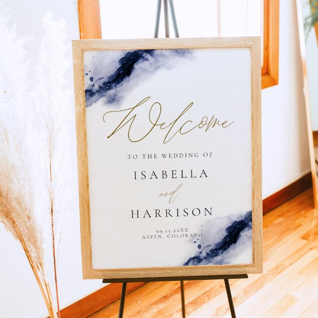 ANYA | Navy Blue Watercolor Splash Gold Welcome Poster (Creator Uploaded)