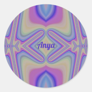 ANYA~ Pretty Pastel Shades Fractal ~ Personalized Classic Round Sticker