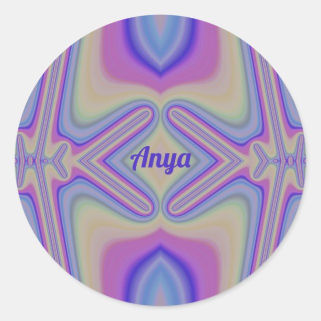 ANYA~ Pretty Pastel Shades Fractal ~ Personalized  Classic Round Sticker (Front)
