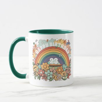 Anyone Birthday Floral Hippie Custom Name & Age Mug by MiniBrothers at Zazzle