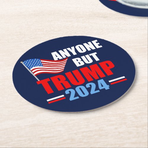 Anyone But Trump 2024 Funny Political Blue Round Paper Coaster