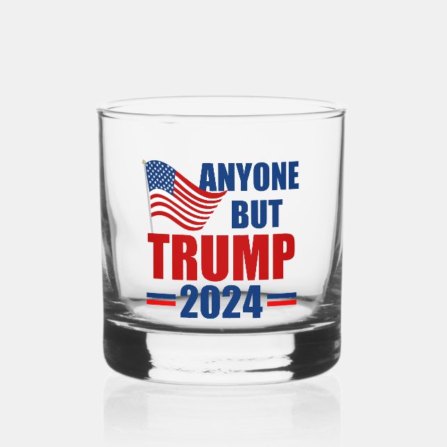 Anyone But Trump Funny 2024 Election Whiskey Glass (Front)