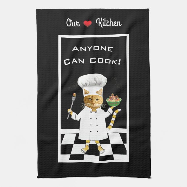 Anyone Can Cook! All-Black Kitchen Towel (Vertical)