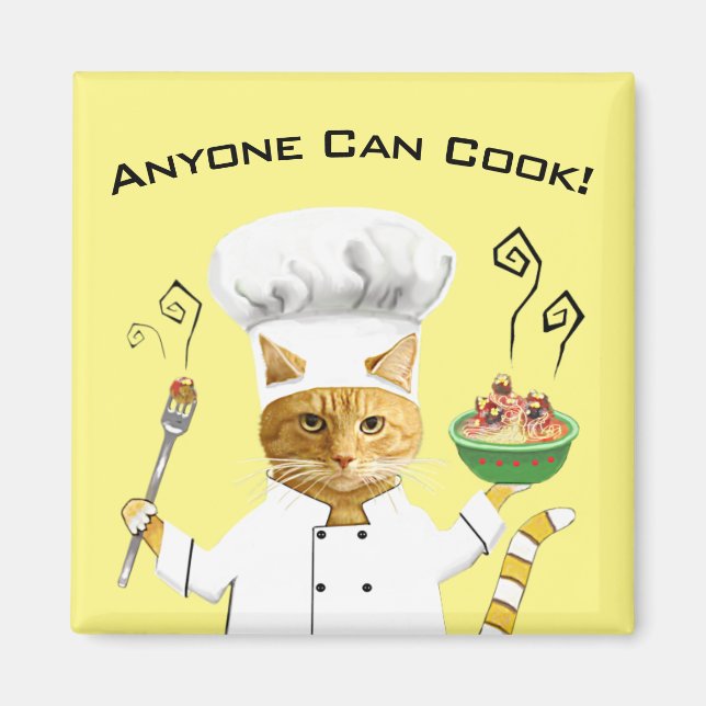 Anyone Can Cook! Cat Refrigerator Magnet (Yellow) (Front)