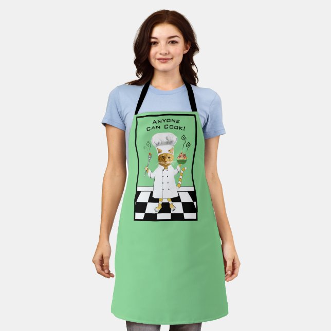 Anyone Can Cook! Green Kitty Apron (Large) (Worn)