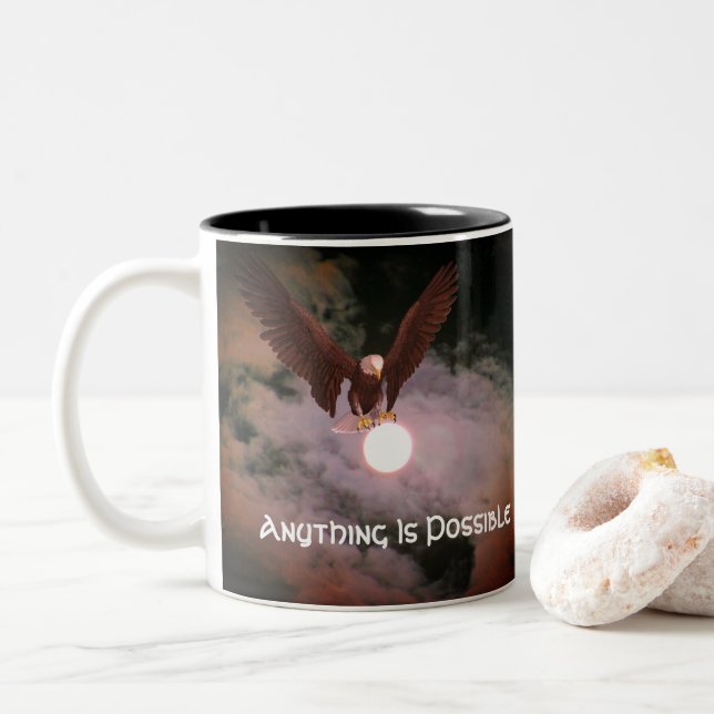 Anything Is Possible Eagle Inspirational Two-Tone Coffee Mug (With Donut)