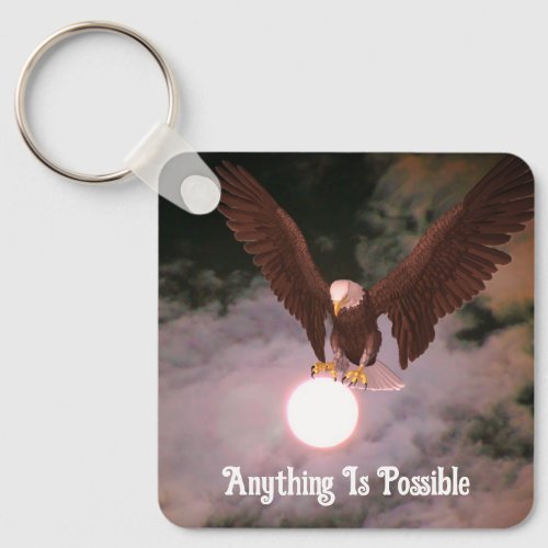 Anything Possible Eagle Full Moon Inspirational Keychain