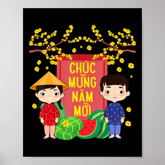 Ao Dai Kids Chuc Mung Nam Moi  Vietnamese New Year Poster (Front)