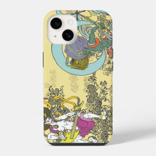 thunder wind japan japanese thunderbolt arabesque pattern foliage scrolls illustration