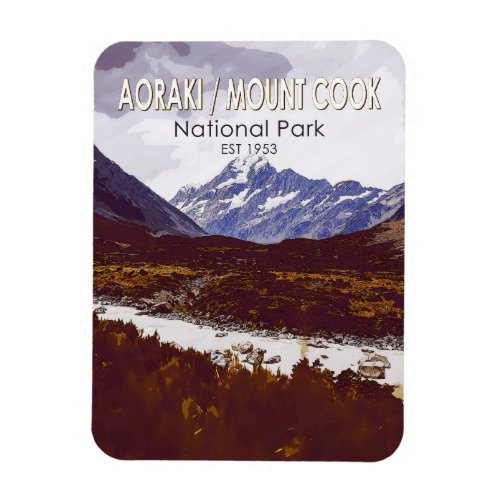 Aoraki Mount Cook National Park New Zealand Retro  Magnet