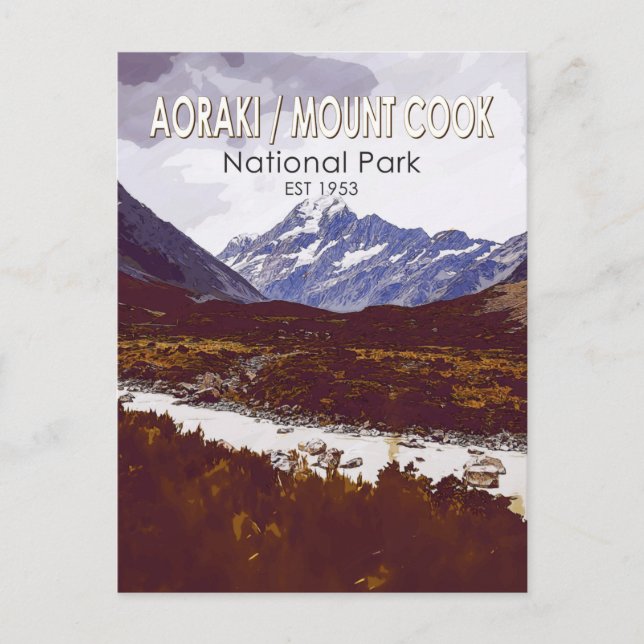 Aoraki Mount Cook National Park New Zealand Retro Postcard (Front)
