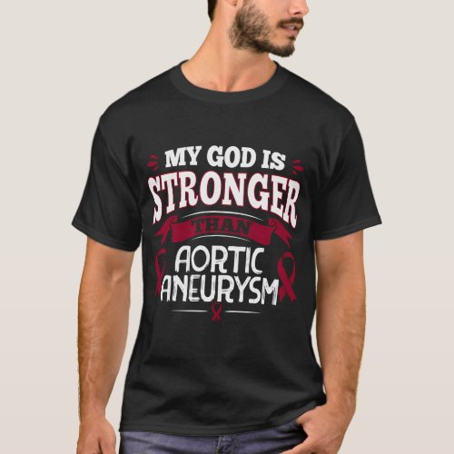Aortic Aneurysm Survivor Burgundy Awareness Ribbon T_Shirt