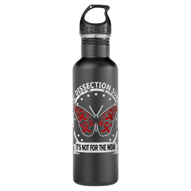 Aortic Dissection Survivor, red-ribbon raising awa Stainless Steel Water Bottle (Front)