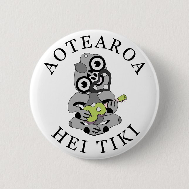 Aotearoa Hei Tiki with green ukulele Button (Front)