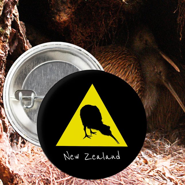 Aotearoa & Kiwi Bird, Nocturnal New Zealand travel Button (Creator Uploaded)