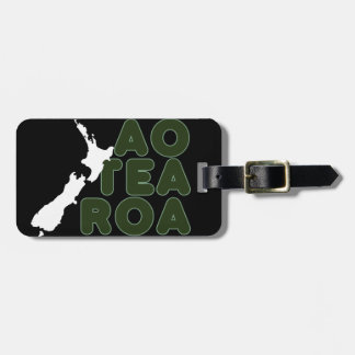 AOTEAROA NEW ZEALAND COUNTRY MAP KIWI NZ BLACK LUGGAGE TAG
