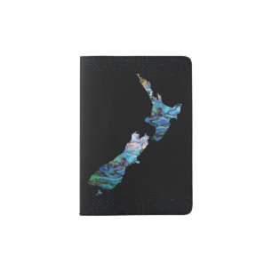 AOTEAROA NEW ZEALAND MAP PAUA PASSPORT HOLDER
