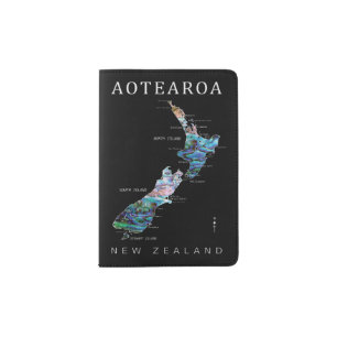 AOTEAROA NEW ZEALAND MAP PAUA PASSPORT HOLDER