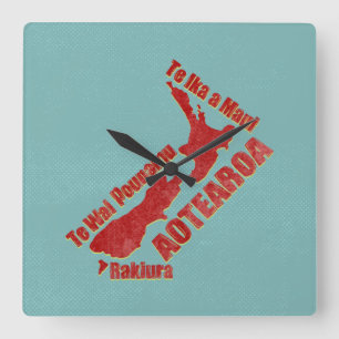 Aotearoa New Zealand Map Square Wall Clock