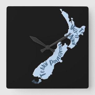 Aotearoa NZ Map, Islands in Māori language Square Wall Clock