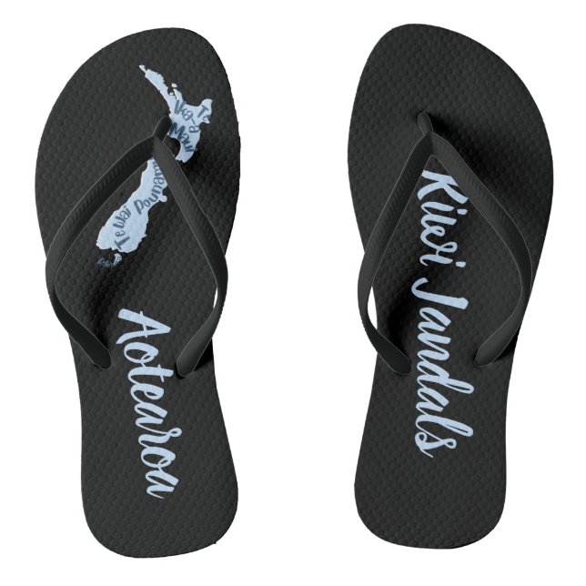 Aotearoa NZ Map, Māori Language, Kiwi Jandals Flip Flops (Footbed)