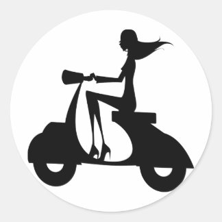 AP028 Girl Scooter Classic Round Sticker
