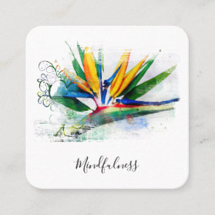 *~* AP10 QR Flower Bird of Paradise Watercolor Square Business Card