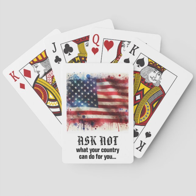 *** AP16 America Flag 4 quote JFK Ask Not Poker Cards (Back)