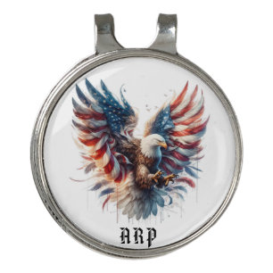 *~* AP16 American Flag Bald Eagle GOLF Initials Hat Clip