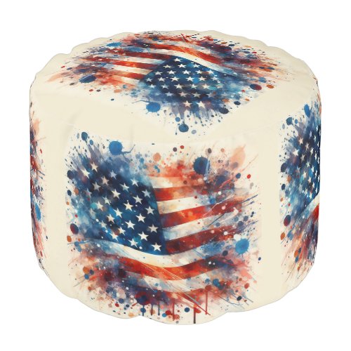 *** AP16 American Flag Play 5 Watercolor Pouf