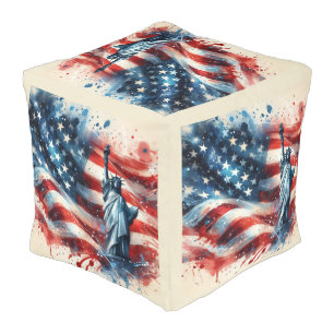 *** AP16 American Flag Statue of Liberty Pouf