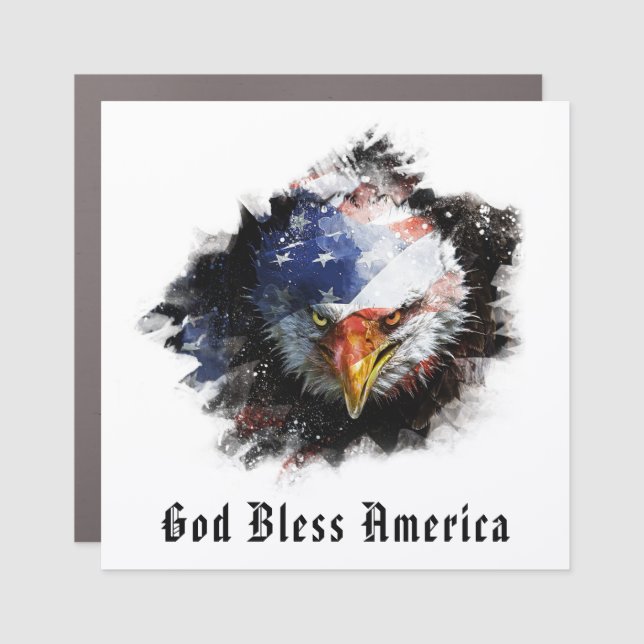 *~* AP16 GOD BLESS AMERICA Flag Patriotic EAGLE Car Magnet (Front)