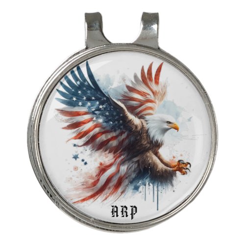  AP16 Golfer American Flag Bald Eagle Initials Golf Hat Clip